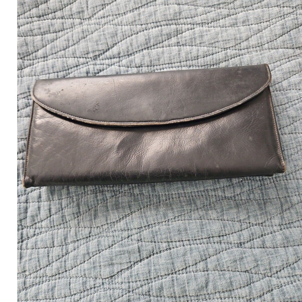 Black Sleek Leather Clutch‎ Evening Bag Party Purse Minimalist Style